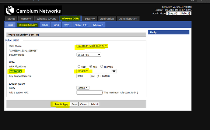 Cambium Change Password & SSID