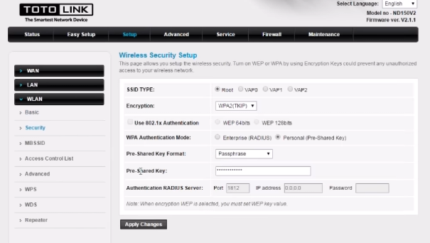 Totolink Change WIFI Name & Password
